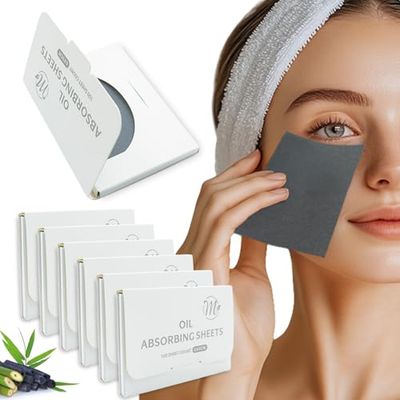 Facial Oil Blotting Sheets, Bamboo Charcoal Oil Blotting Paper 600 Counts, Makeup Friendly Oil Absorbing Paper, That Is Easy To Carry And Use, Christmas Gift (600 Count (Pack of 6))