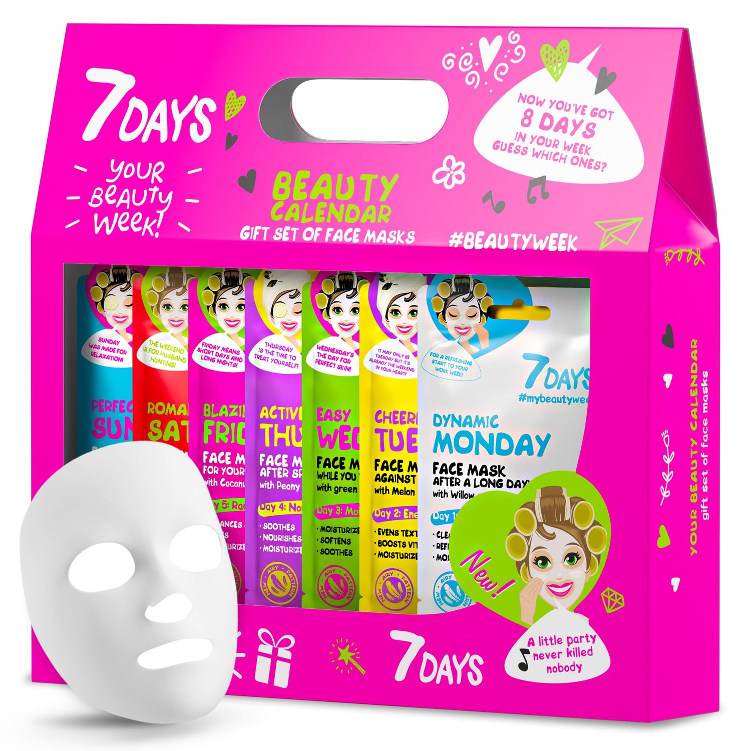 7DAYS Face Masks Skincare Gift Set | Facial Masks Beauty Gift Set for Women | Sheet Masks Set Moisturising, Brightening, Nourishing, Hydrating, Soothing, Refreshing, 8 pcs