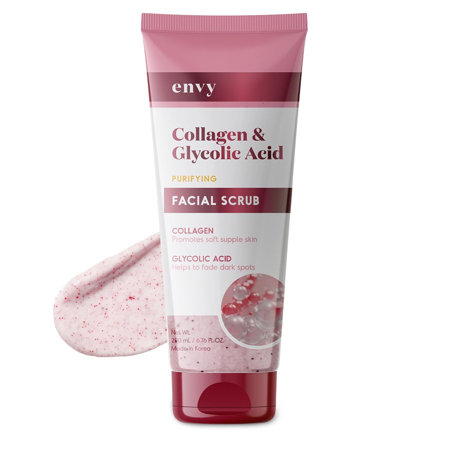 Envy Collagen &amp; Glycolic Acid Face Scrub - Anti-Aging, Softening &amp; Dark Spot Improving Exfoliating Scrub - Dermatologist Tested, Clean Beauty for All Skin Types - 6.76 Oz