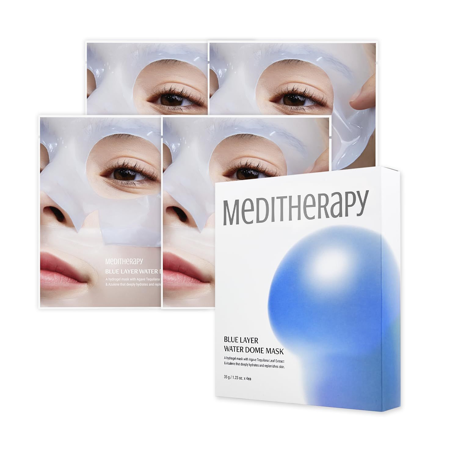 Bluelayer Water Dome Mask - Korean Overnight Collagen Face Mask for Glass Skin, Moisturizing and Firming with Hyaluronic Acid &amp; Blue Agave - Pore Minimizing with Hydrogel Masks for Radiant Glow - 4EA