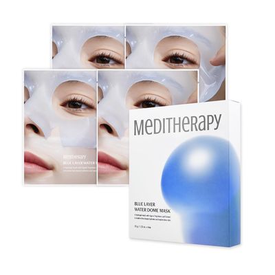 Bluelayer Water Dome Mask - Korean Overnight Collagen Face Mask for Glass Skin, Moisturizing and Firming with Hyaluronic Acid &amp; Blue Agave - Pore Minimizing with Hydrogel Masks for Radiant Glow - 4EA