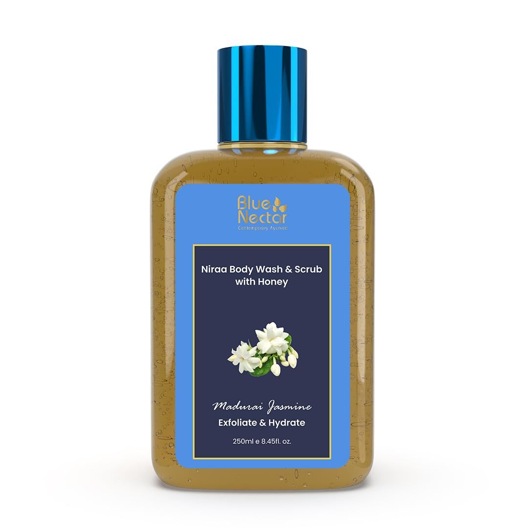 Blue Nectar Exfoliating Body Wash &amp; Scrub for Rough &amp; Bumpy Skin | Madurai Jasmine Tan Removal Body Scrub for Women &amp; Men(10 Herbs, 8.4 Fl Oz)