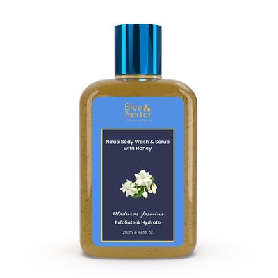Blue Nectar Exfoliating Body Wash &amp; Scrub for Rough &amp; Bumpy Skin | Madurai Jasmine Tan Removal Body Scrub for Women &amp; Men(10 Herbs, 8.4 Fl Oz)