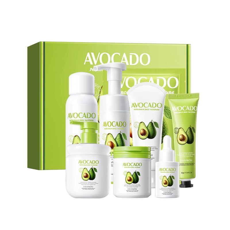 Avocado Skin care Set,8-In-1 Skin Care Kit With Cleanser, Face Cream, Essence Liquid,Body Lotiong, Cleaning Mousse,Birthday Christmas Gifts Set For Teen Girls