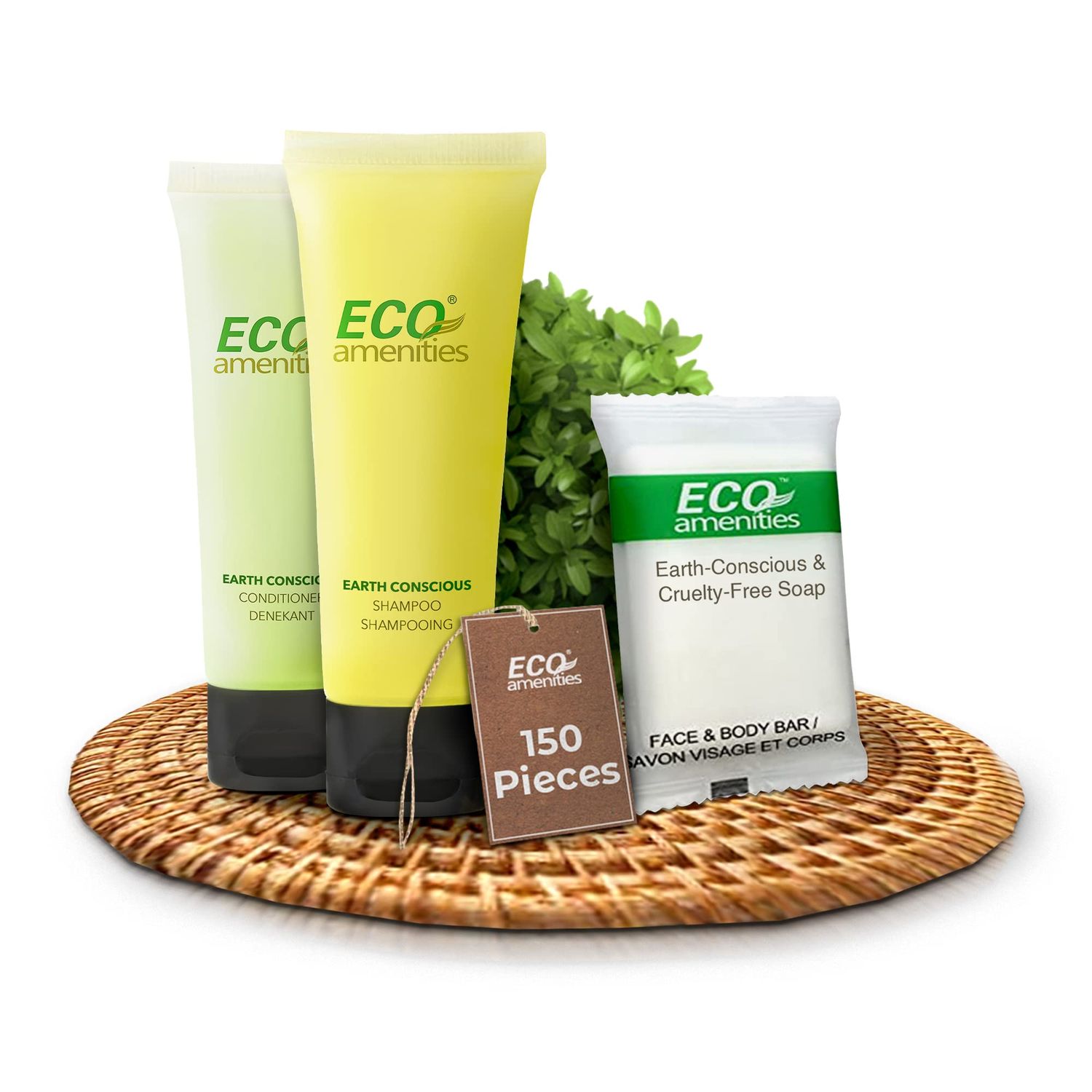 ECO Amenities 150-Piece Travel Kit: Soap, Shampoo &amp; Conditioner Mini Kits in Toiletry Bags - Trial Size Bars &amp; Sets (1oz each)