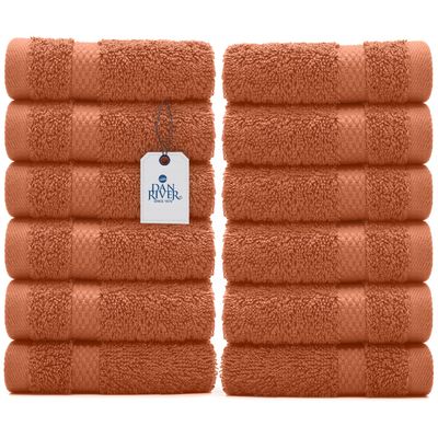 DAN RIVER Face Cloths for Washing Face, 100% Cotton Washcloths 12 Pack, Highly Absorbent Hand Towels &amp; Wash Cloths for Body, Bathroom, Spa, Gym, (12x12 in, Orange)