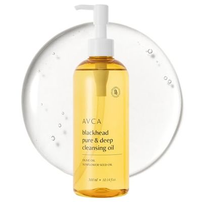 AVCA Korean Blackhead Remover Facial Cleansing Oil - Face Wash &amp; Based Makeup Remover for Sensitive, Normal &amp; Oily Skin, Face Pore Cleanser (300ml / 10.14 fl.oz.)