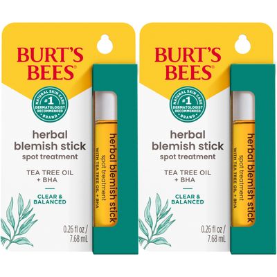 Burts Bees Valentines Day Gifts, Clear and Balanced Herbal Blemish Stick, with Tea Tree Oil, On-the-Go Blemish Care, Unclogs Pores, Use with Skincare Products, 2-Pack, 0.26 fl. oz.