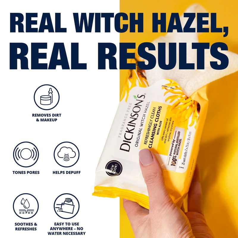 Dickinson's Original Refreshingly Clean Daily Cleansing Cloths, Witch Hazel and Aloe, 25 Count
