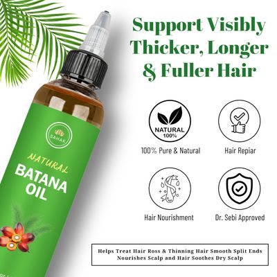 Batana Oil for Hair Growth I Dr. Sebi Organic Premium Batana Oil from Honduras I Cold Pressed 100% Pure Elaeis Oleifera | Raw Batana Oil for Skin &amp; Scalp Care I Batana Oil for Men &amp; Women - 4 FL OZ