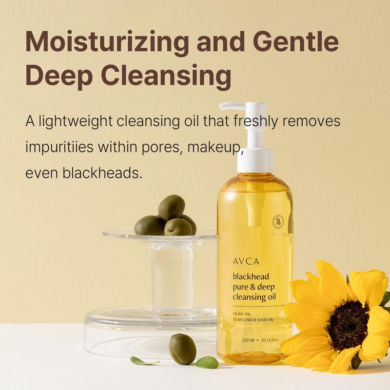 AVCA Korean Blackhead Remover Facial Cleansing Oil - Face Wash &amp; Based Makeup Remover for Sensitive, Normal &amp; Oily Skin, Face Pore Cleanser (300ml / 10.14 fl.oz.)