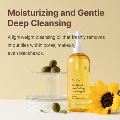 AVCA Korean Blackhead Remover Facial Cleansing Oil - Face Wash &amp; Based Makeup Remover for Sensitive, Normal &amp; Oily Skin, Face Pore Cleanser (300ml / 10.14 fl.oz.)