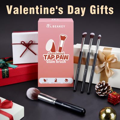 BEAKEY Makeup Brushes Set, Professional Foundation Eyeshadow Concealer Blush Powder Bronzer Applicator, 2 Blender Sponge wit Beauty Paper Case, Valentines Day Gifts for Her
