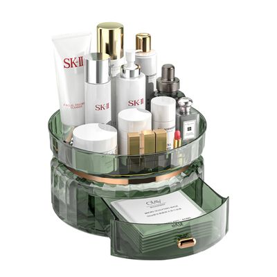 BTremary 360 Rotating Makeup Organizer for Vanity, Spinning Storage Organizer Drawers for Cosmetics Skincare, Use for Kitchen Living Room Bedroom Bathroom Countertops