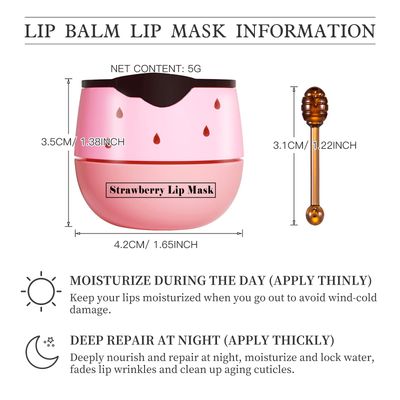 4 PCS Bee Honey Lip Balm Honey Pot, Strawberry &amp; Bee Honey Lip Mask, Reduces Lip Lines, Hydrate &amp; Moisturizing Lip Skin Care, Prevention Dry Cracked Lips, Bee Honey Lip Balm for Lip Repair Treatment