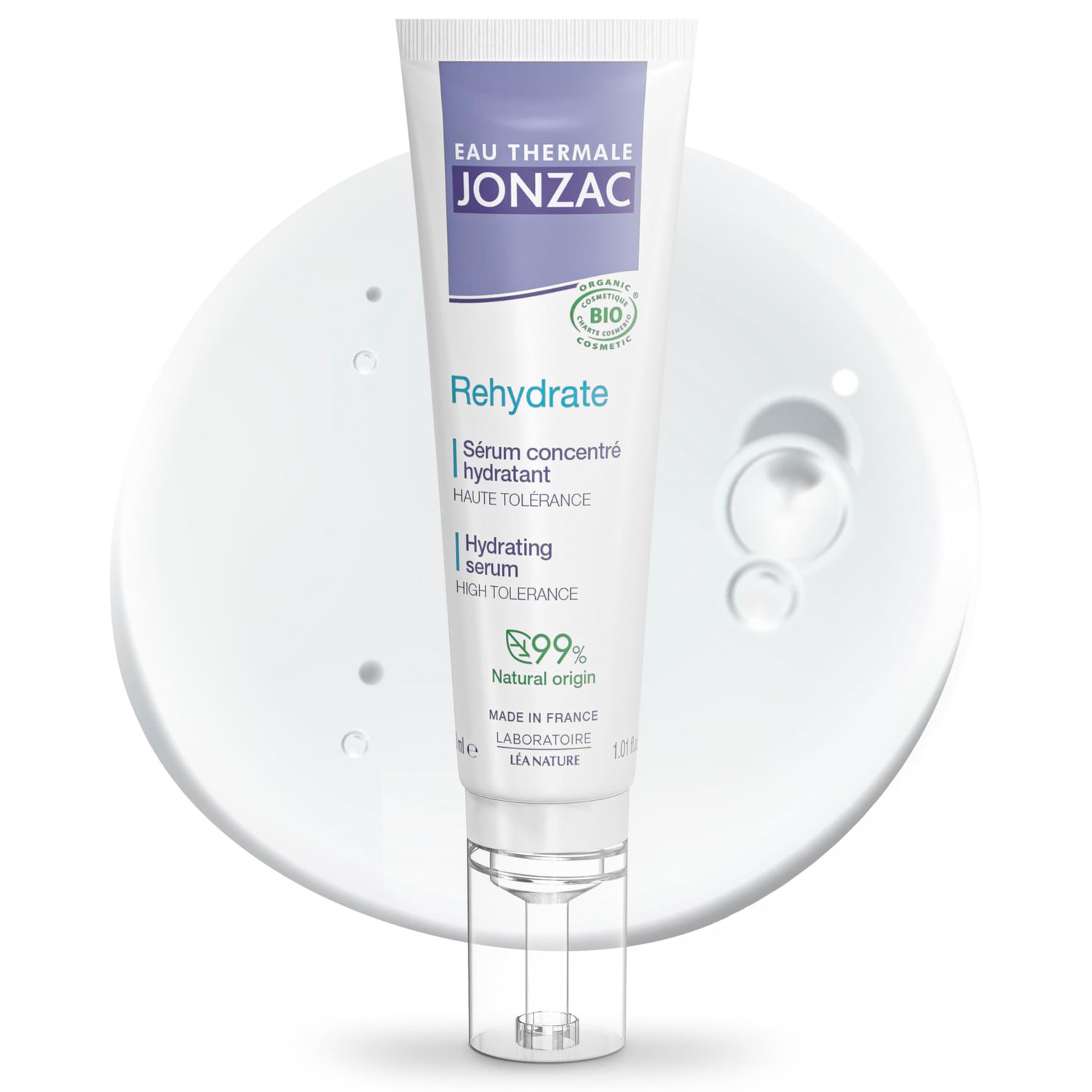 Eau Thermale Jonzac Rehydrate Organic Pure Hyaluronic Acid Hydrating Serum for Face - 24H Hydration - Plump and Repair Dehydrated Skin - Safe for Sensitive Skin - 1.01 fl oz