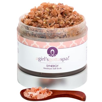 A Girl&#39;s Gotta Spa! Synergy Himalayan Salt Body Scrub Infused with Lavender Essential Oil, Exfoliates and Moisturizes Skin, 10 oz Includes Wooden Spoon
