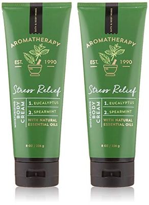 Bath &amp; Body Works Aromatherapy Stress Relief Eucalyptus Spearmint Body Cream 8.0 oz, 226g (2 Pack)