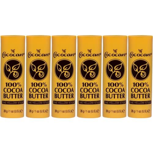 Cococare 100% Cocoa Butter Stick - All-Natural Cocoa Butter Emollient for Ultimate Skin Hydration &amp; Protection - The Yellow Stick - (6 Pack)