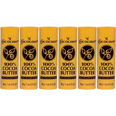 Cococare 100% Cocoa Butter Stick - All-Natural Cocoa Butter Emollient for Ultimate Skin Hydration &amp; Protection - The Yellow Stick - (6 Pack)
