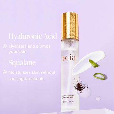 Beia Hydrating Face Mist & Setting Spray with Hyaluronic Acid - Moisturizing Skincare for Sensitive Skin Reduces Dryness - Makeup Setting Spray Natural Dewy Glow- Non Comedogenic Travel Size 1.7 Fl Oz