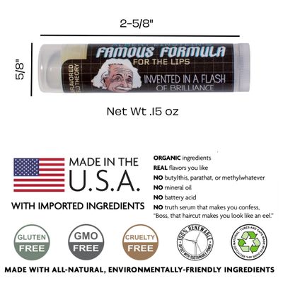 Einstein's Famous Formula for the Lips, Lip Balm Tube, Unflavored- Cruelty-Free and Made in the USA from Natural and Imported Ingredients