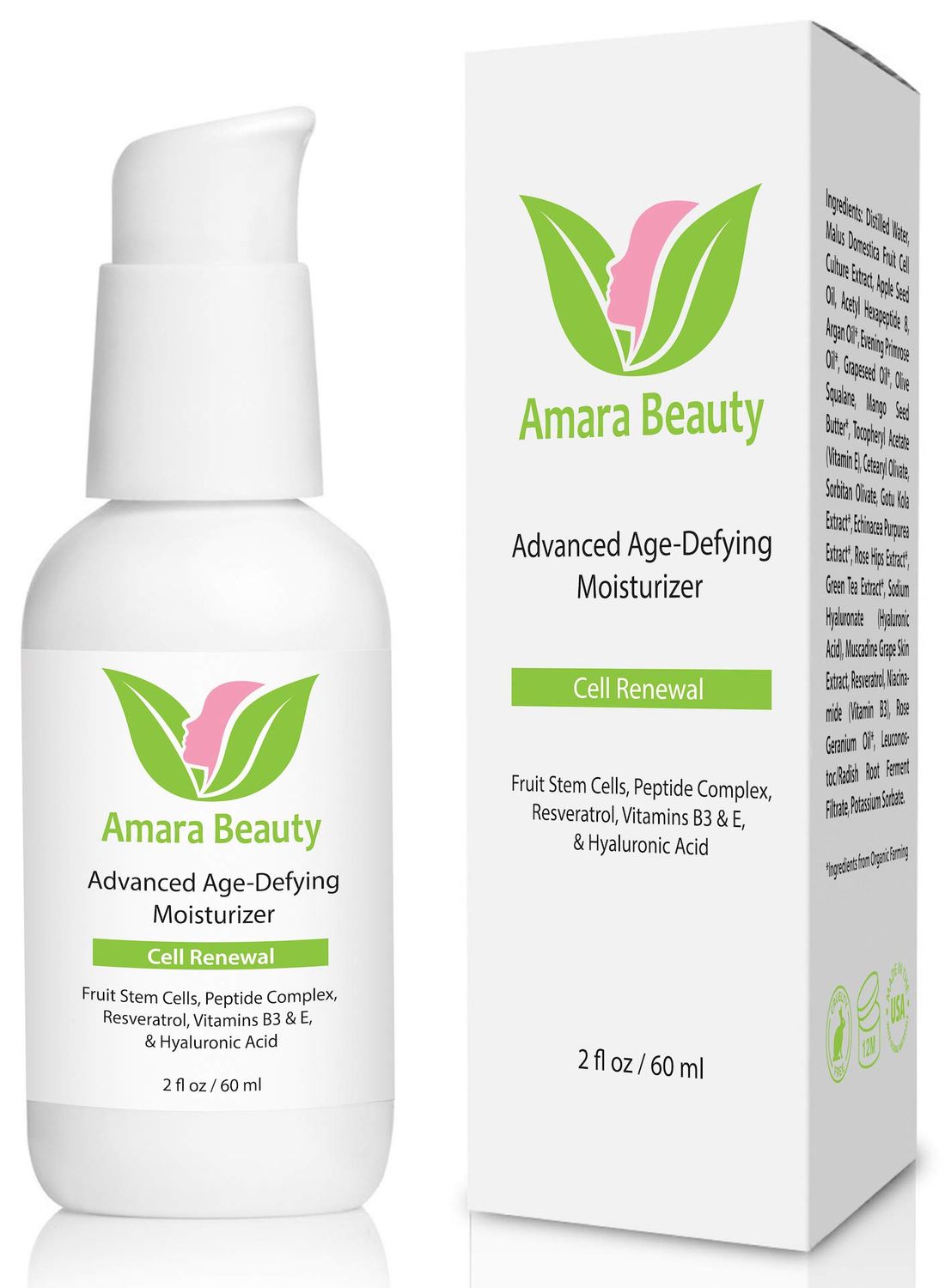 Amara Beauty Anti Aging Face Cream Moisturizer with Resveratrol &amp; Peptides, 2 fl. oz.