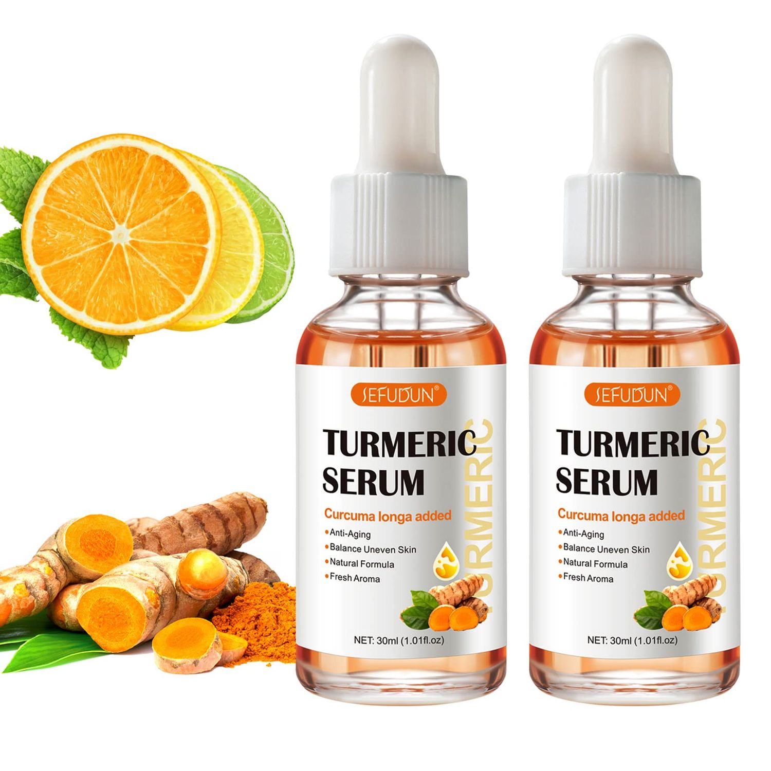 2 Pack Turmeric Serum for Dark Spots, Turmeric Dark Spot Corrector Serum for Acne, Hyperpigmentation and Smooth Skin, Formulated with Hyaluronic Acid, Vitamin C &amp; E - 1.01 FL.OZ