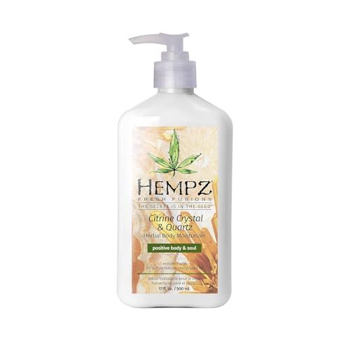 Hempz Body Lotion - Citrine Crystal &amp; Quartz Daily Moisturizing Cream, Shea Butter Hand and Body Moisturizer - Hemp Extract Lotion - Skin Care Products, Pure Organic Hemp Seed Oil - 17 Fl Oz