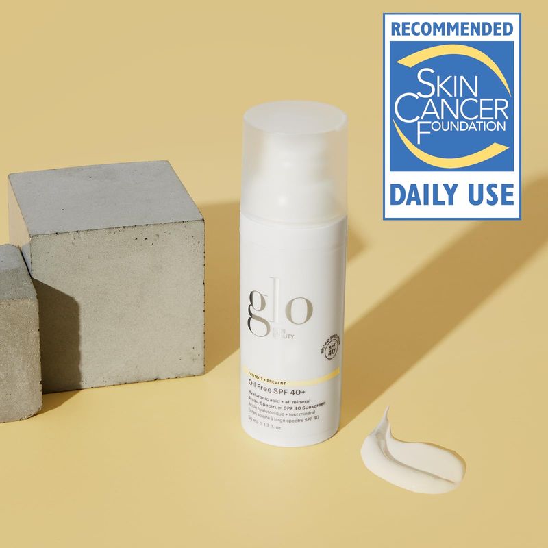 Glo Skin Beauty Oil Free SPF 40+ Hyaluronic Acid Infused All Mineral Sunscreen - Protect Against Sun Damage &amp; Aging Environmental Skin Stressors - Weightless, Invisible Finish