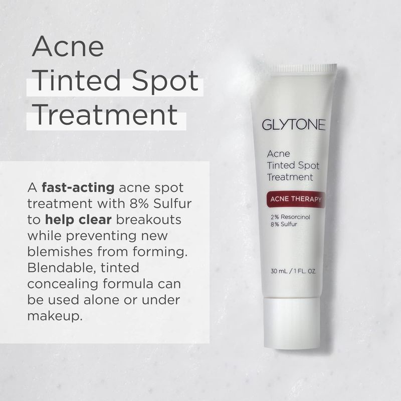 Glytone Acne Spot Treatment Face Cream with 8% Sulfur &amp; 2% Resorcinol, Tinted Acne Treatment for Teenagers, Conceals Blemishes, 1 oz