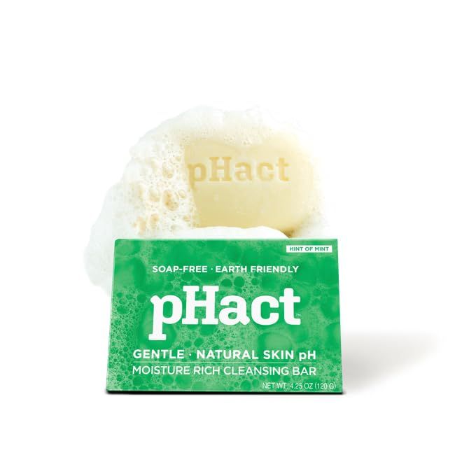 ANDREW LESSMAN pHact Moisture-Rich, Soap-Free Cleansing Bar Hint of Mint. Natural Skin pH. All Skin Types - Even Sensitive Skin. Hypoallergenic. Dermatologist Tested. 3-Pack 4.25 oz each