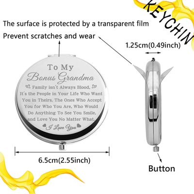 bobauna Bonus Grandma Pocket Mirror Step Grandma Gift Family Isn't Always Blood Grandma Makeup Mirror for Unbiological Grandma (Bonus Grandma -S)