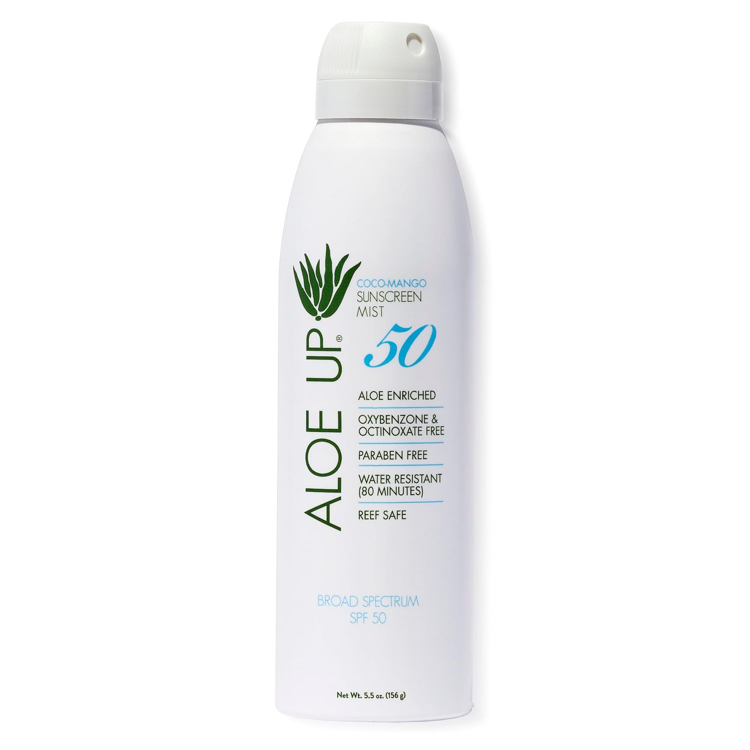 Aloe Up White Collection Continuous Sunscreen Spray SPF 50 Broad Spectrum UVA/UVB Sunscreen Protector for Face &amp; Body w/Moisturizing Aloe Vera Gel Reef Safe Coco-Mango Fragrance - 5.5 Fl. Oz