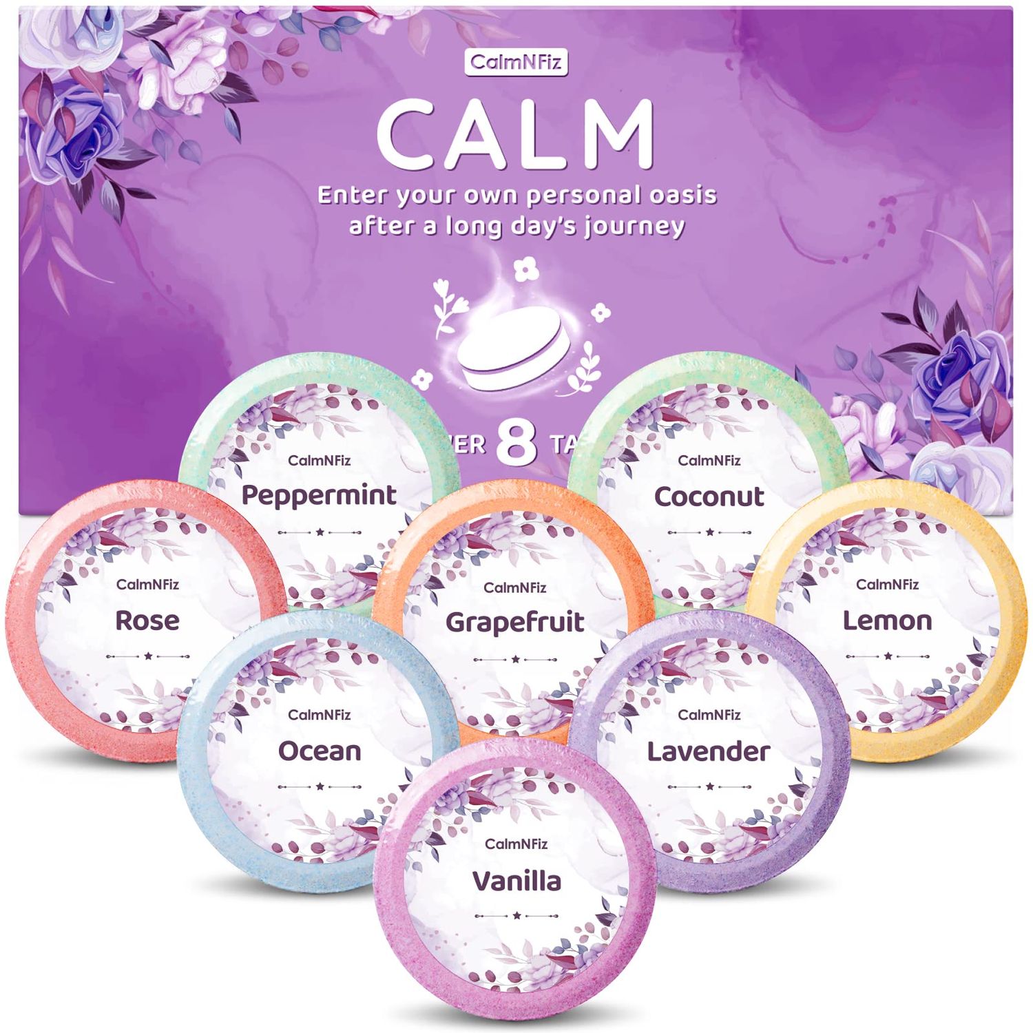 CalmNFiz Shower Steamers 8 Scents - Shower &amp; Bath Bombs with Organic &amp; Natural Fragrances for Teens and Adults - Birthday, Valentine&#39;s Day Gift for Women Who Have EverythingPurple