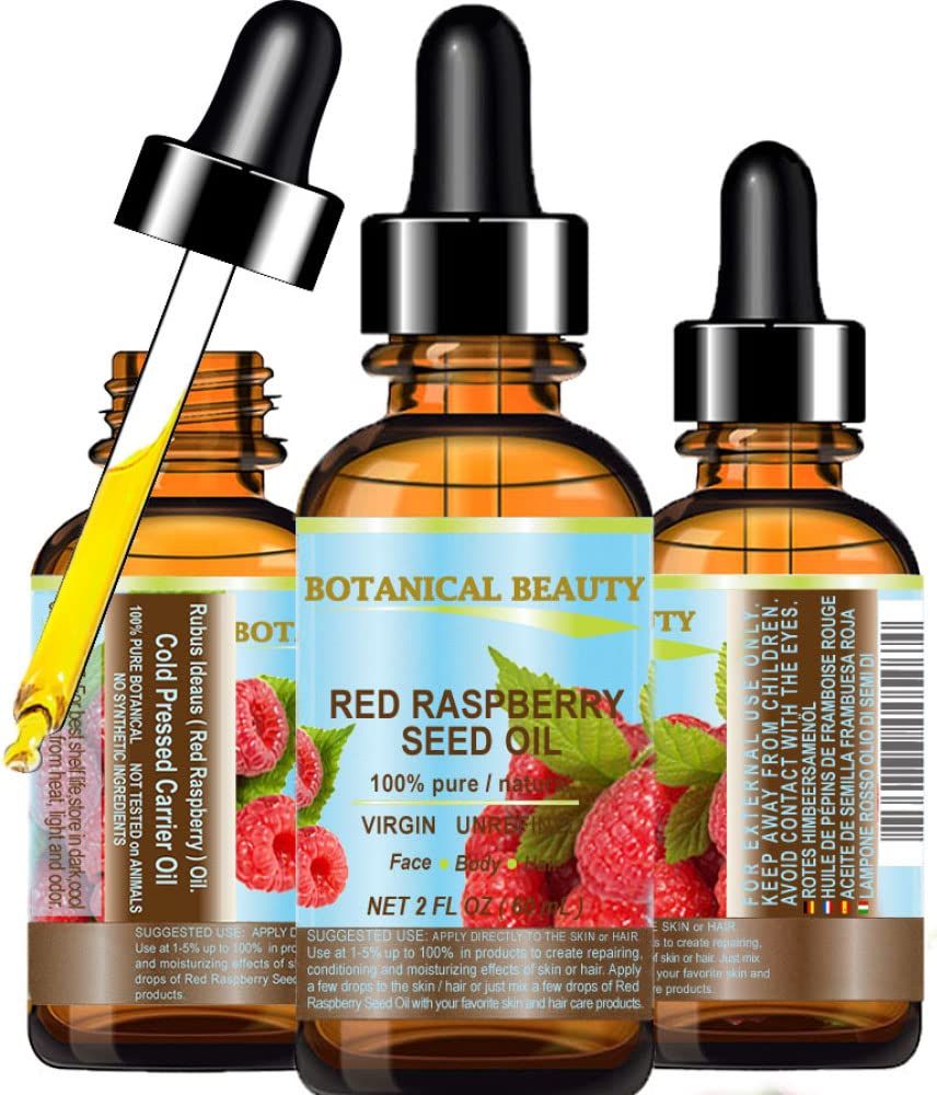 Botanical Beauty RED RASPBERRY SEED OIL 100% Pure Natural Virgin. Cold Pressed Undiluted Carrier Oil for Face, Skin, Hair, Body and Nails 2 Fl.oz.- 60 ml.