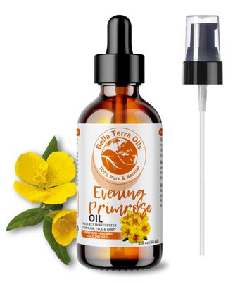 Bella Terra Oils - Organic Evening Primrose Oil 2oz - Celebrating Primrose&#39;s Nutrient Legacy, Infused with Vitamin E &amp; Omega-6, Superior Oil Experience for the Skin