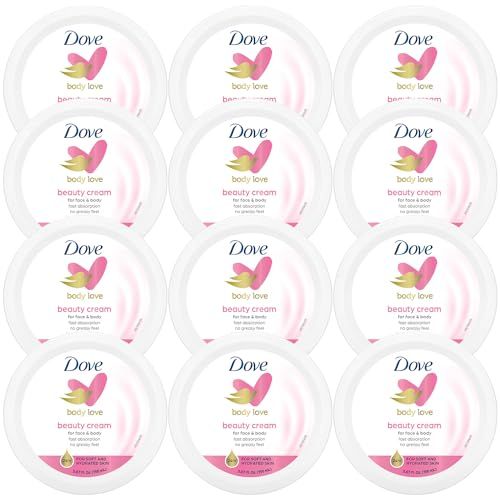 Dove Body Love Beauty Cream, Lightweight, Fast-Absorbing Face and Body Cream for Normal to Dry Skin, 24-Hour Moisture, Luxuriously Scented Face Cream, Hand &amp; Body Lotion, 5.07 Fl Oz (Pack of 12)