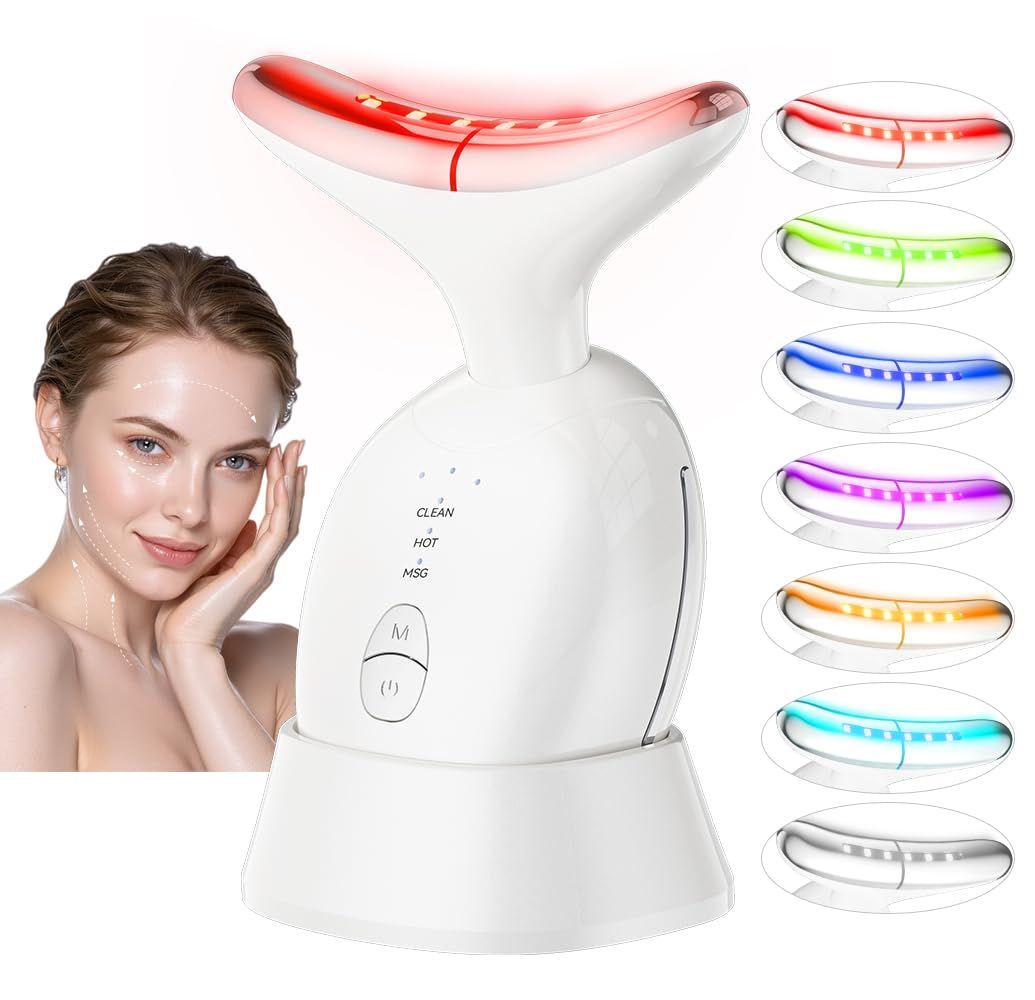 Face Massager Tool7-in-1 Facial Massager, Face Sculpting Tool with Thermals and Vibration3 Modes Portable Face Neck Device for Skin Care (White)