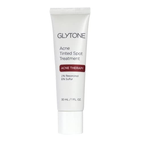 Glytone Acne Spot Treatment Face Cream with 8% Sulfur &amp; 2% Resorcinol, Tinted Acne Treatment for Teenagers, Conceals Blemishes, 1 oz