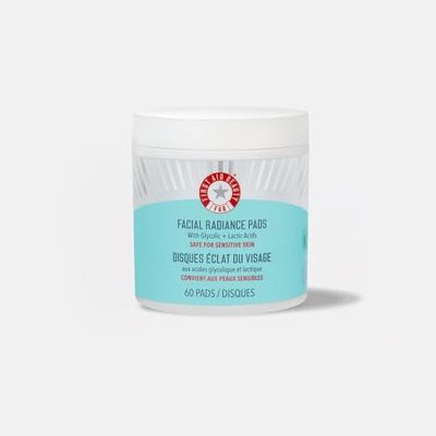 First Aid Beauty - Facial Radiance Pads with Glycolic &amp; Lactic Acids - Daily Exfoliating Pads with AHA that Help Tone &amp; Brighten Skin - Makeup Prep Pads - Compostable for Daily Use - 60 Pads