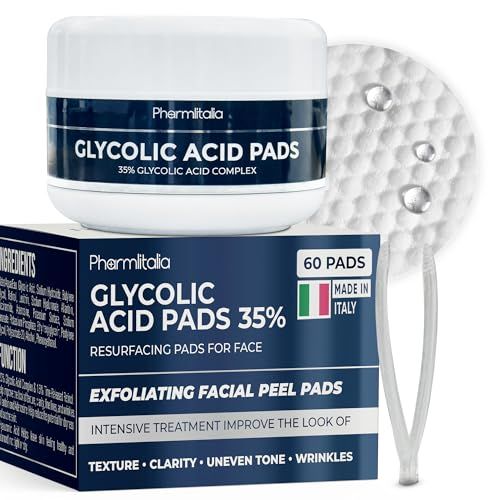 Glycolic Acid Pads for Face - 35% Glycolic Acid Resurfacing Peel Pads for Smoother Skin - Exfoliating Pads for Face and Body - Toner Pads for Dark Spots, Fine Lines and Wrinkles - 60 Pads