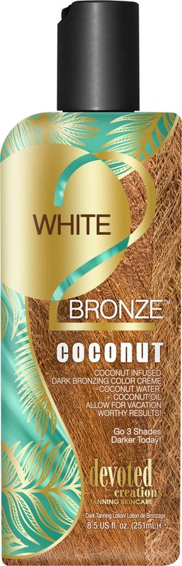 Devoted Creations White 2 Bronze Coconut - Color Enhancing Dark Bronzing Tanning Lotion with Coconut Water &amp; Coconut Oil 8.5 oz.