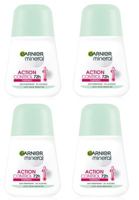 (Pack of 4) Garnier Mineral Action Control Thermic Anti-perspirant Roll On for Women 4x50ml