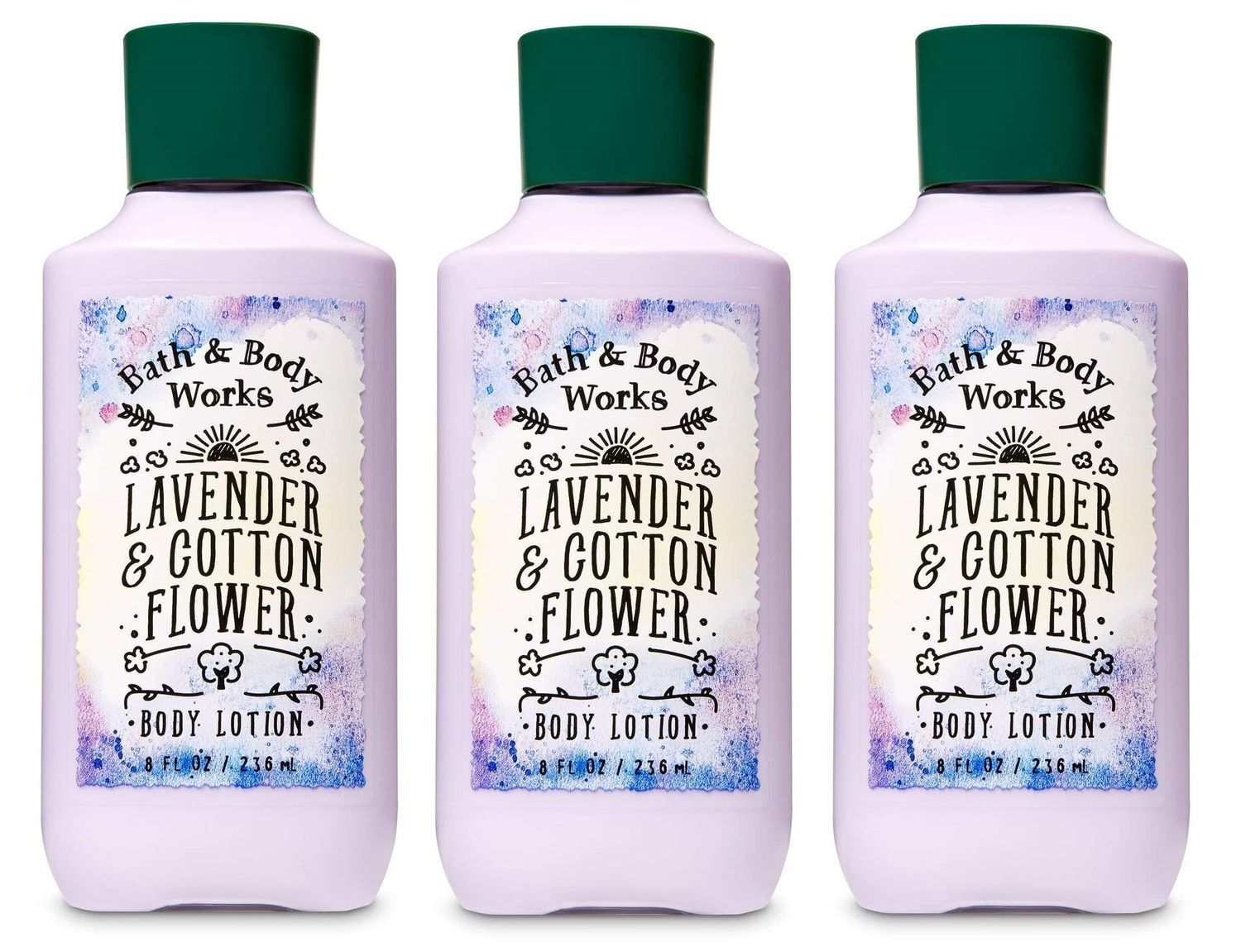 Bath &amp; Body Works LAVENDER &amp; COTTON FLOWER Body Lotion Lot of 3 - Full Size