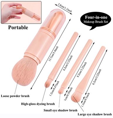 AKOAK Four-in-One Makeup Brush Set Portable Retractable Multifunctional Mini Blush Eye Shadow Loose Powder Highlighter Brush Beauty Cosmetic Tool