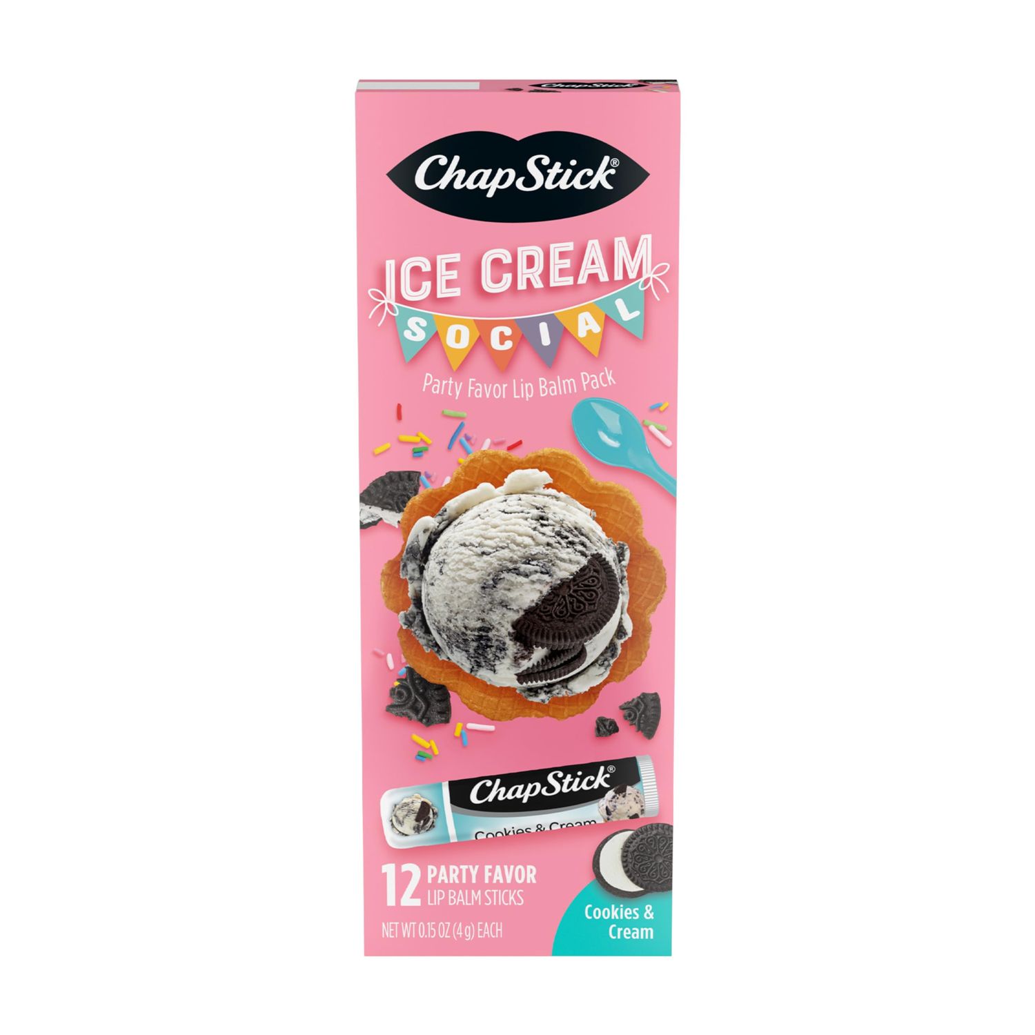 ChapStick Icecream Social Cookies &amp; Cream Party Pack 12CT .15OZ