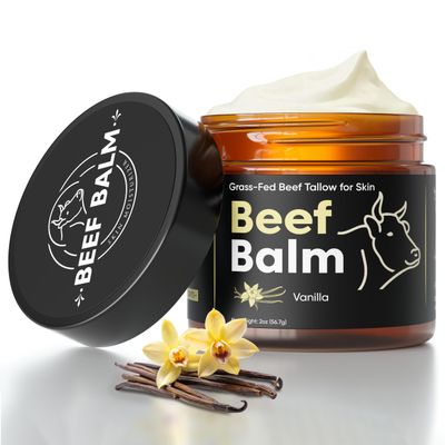 Beef Tallow For Skin: (Vanilla) - 100% Grass-Fed Beef Tallow Balm, Natural Tallow Moisturizer for Face + Body