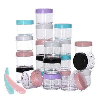 100 Pcs 20g Plastic Sample Cosmetic Containers with Lids and 10 Pcs Mini Makeup SpatulaRefillable Cosmetic Jars Lip Scrub Containers for Skincare - Multi Color