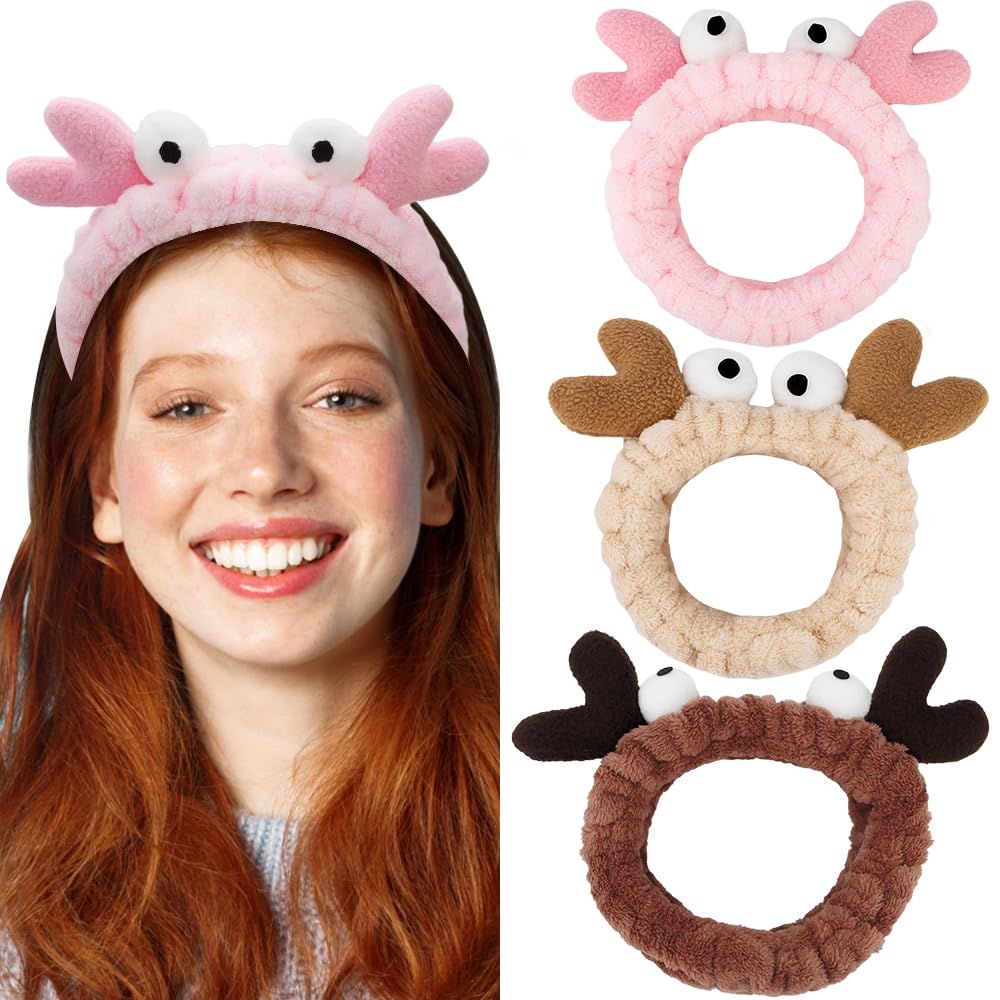 Animal Ear Headbands for Face Washing,Spa Headbands for Washing Face Makeup Headband for Washing face Skincare Headbands Towel Headbands Facial Cute Headbands for Women Girls(crab-3pcs)